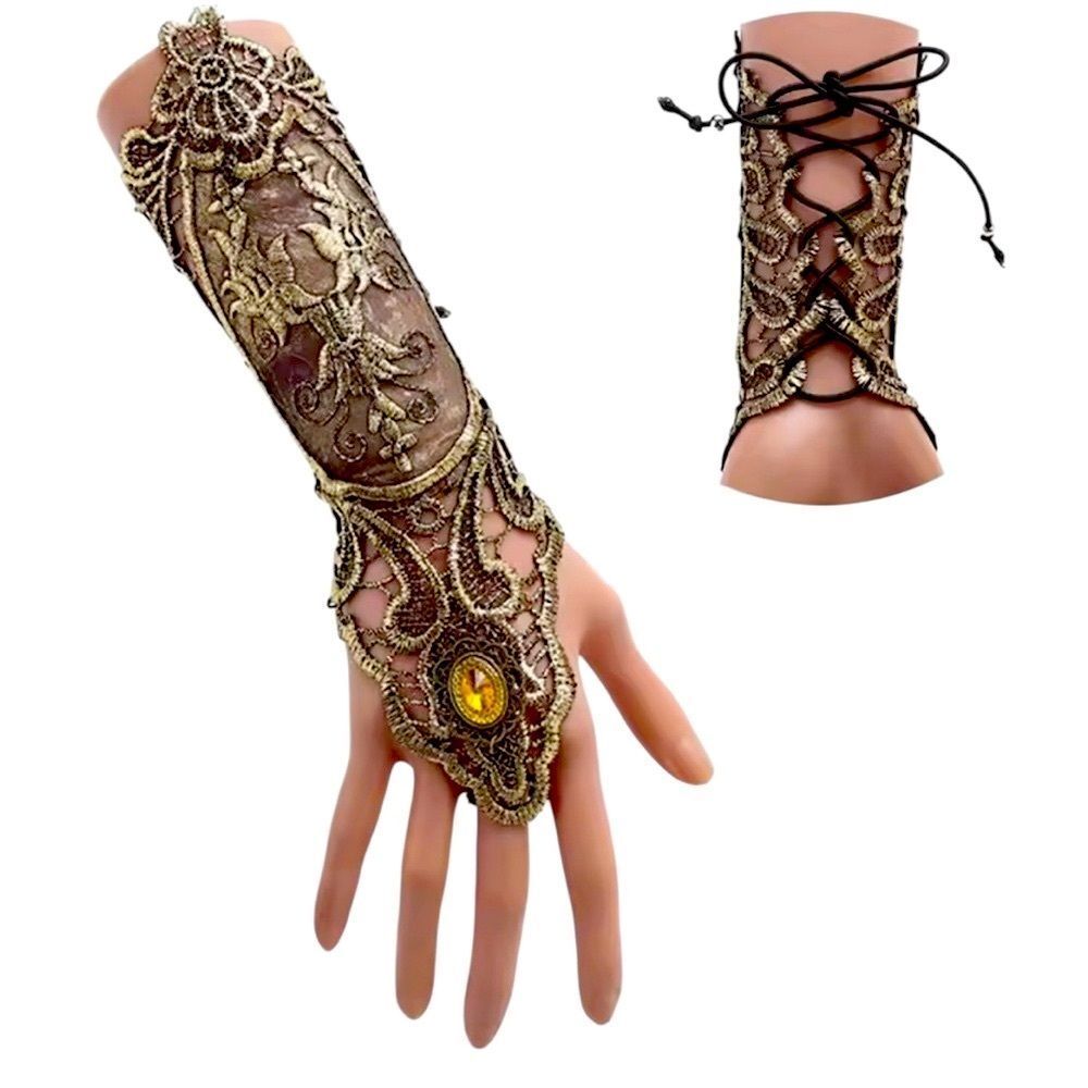 Gold Lace-Up Arm Cuff with‎ Gemstone